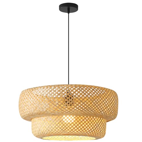 Bamboo Pendant Light 17.72" Wicker Chandelier Handmade Rattan Dining Room Lights Farmhouse Hanging Lighting Fixture for Kitchen Island Bedroom Living Room Hallway Coffee Restaurant - color: Beige-17.72IN