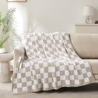 Checkered Throw Blanket, Taupe Soft Cozy Fluffy Knitted Throw Blankets for Couch, Sofa, Bed, Chair, Warm Fuzzy Travel Picnic Lightweight Plaid Blanket, 50x70 inches - color: Taupe, size: 50×70 Inch