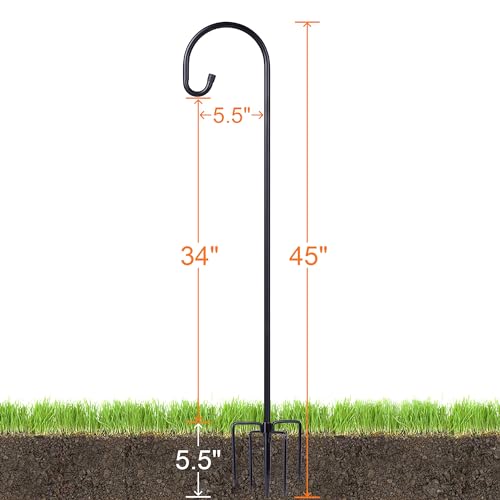 Ottsuls Bird Feeder Pole, 45 INCH Heavy Duty Shepherds Hooks for Outdoor with 5 Prong Base, Adjustable Stand Hanger for Garden Plant, Hummingbird Feeder, Lantern, Hanging Wedding Decor (2 Pack) - size: 45 INCH, style: B-2 Pack