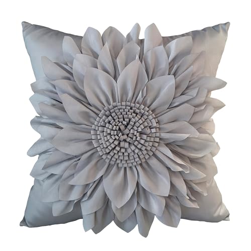 Bella's Giftshop 3D Sunflower Decorative Throw Pillow Covers for Bed Sofa Couch Chair, Accent Floral Taffeta Cushion Cover, Handmade Pillow Cases Living Room Decor, 17x17 Inch-Silver Gray - color: Gray