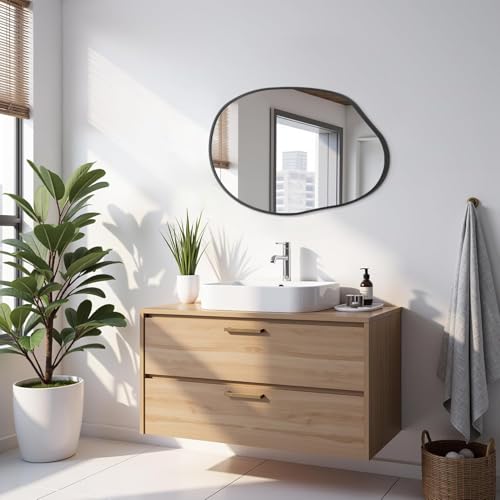 Black Irregular Wall Mirror Asymmetrical Bathroom Mirror Metal Framed Mirrors Decorative Bedroom Living Room Vanity Entryway 26''x18'' - color: Black, size: 26"L x 18"W