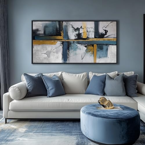 Abstract Canvas Wall Art Framed Modern Wall Art for Living Room Navy Blue Artwork for Walls, Above Bed Wall Decor With Navy and Gold for Bedroom and Living Room Office Pictures Wall Decor 24×48IN - color: Navy, size: 48"L x 24"W