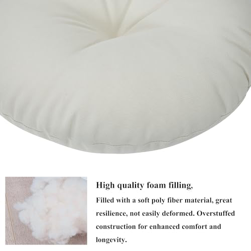 FUNHOME 15"x15"x4" Bistro Chair Cushion Set of 2, Water Repellent Round Outdoor Chair Cushions with Ties, Patio Tufted Chair Pads for Home Garden (Cream Beige) - color: Cream Beige