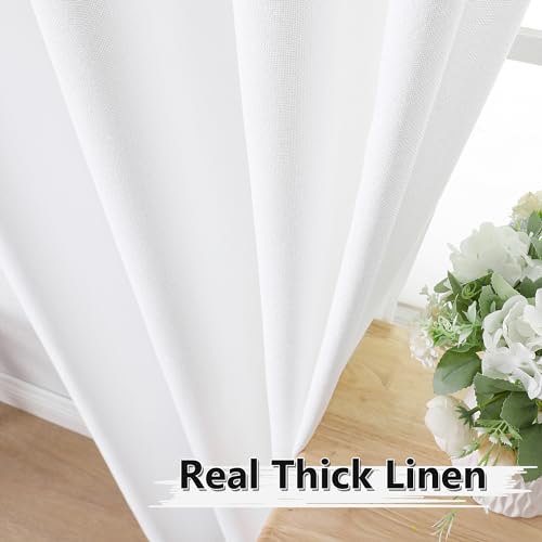 Tollpiz Short Linen Tier Curtains Rod Pocket Semi Sheer Half Kitchen Curtain Burlap Light Filtering Thick Linen Drapes for Bathroom, 30 x 24 inches Long, White, Set of 2 Panels - color: White, size: 30"W x 24"L (Pack of 2)