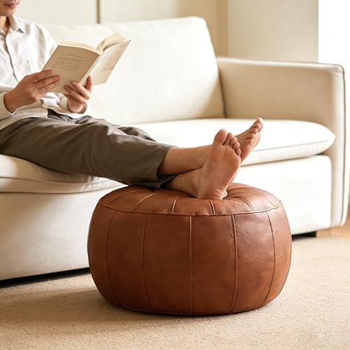 Thgonwid Unstuffed Moroccan Ottoman Pouf Cover, Ottoman Footstool Storage Solution, Bean Bag Chair, Foot Rest, Brown - color: Brown