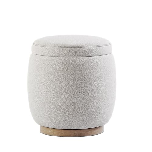CHERS Round Ottomans with Storage, Modern Foot Stool, Upholstered Small Pouf Ottoman for Living Room Bedroom Footrest Bench Seat, White