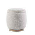CHERS Round Ottomans with Storage, Modern Foot Stool, Upholstered Small Pouf Ottoman for Living Room Bedroom Footrest Bench Seat, White