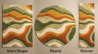 Hand Tufted Abstract Area Rug Wool Modern Wavy Pattern Carpet in Rust Orange Olive Green Cream for Living Room Bedroom Boho Decor Soft Plush Handmade Contemporary Floor Rug (2x2 ft / 60x60 cm)