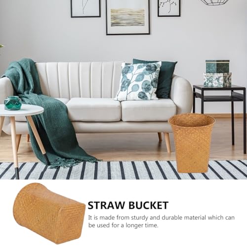 Healeved Straw Woven Storage Basket 11.14 Inch Wicker Decorative Flower Vase Planter Holder, Multi-Purpose Basket for Bathroom Living Room Home Laundry Office Container Brown