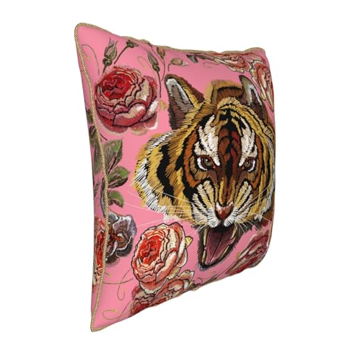 Tiger Floral Pink Velvet Pillow Covers 18x18 Inch Flower Animal Print Throw Pillows for Couch Farmhouse Cushion Covers Pillowcase Modern Pillow Cases for Sofa Bed Living Room Outdoor Decor - color: Tiger, size: 18" x 18" (Pack of 1)