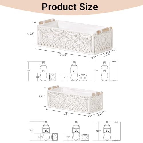 Nonam Macrame Storage Baskets, Boho Decor Style Woven Storage Boxes for Home Organization, Toilet Tank Shelf Cabinet Organizer Baskets,Set of 2-Weave White