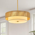 VONLUCE 17.7" Boho Rattan Chandelier, 4-Light Drum Chandelier with 2-Tier Woven Rattan Ceiling Light for Dining Room Bedroom Living Room with E26 Sockets, Gold Finish, ETL Certified - color: Gold, size: 18inch