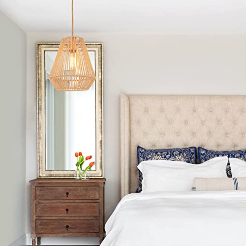 Woven Pendant Lights Hanging Lamp with 12" Hand Rattan Basket Shade Antique Brass Brush Paint Finish for Kitchen Island Farmhouse Dining Room Bar Bedroom Foyer Hallway - color: A- Brass