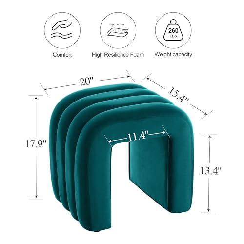 ONEVOG Velvet Pouf Ottoman, Small Ottoman Foot Rest for Couch, 18 Inch Cute Vanity Chairs for Makeup, Living Room Decorative, Sturdy Frame, Upholstered Modern Footrest for Bedroom, Dorm, Teal, 2Pcs - color: Teal