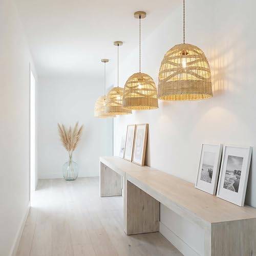 Modern Japandi Handmade Rattan Pendant Light (Dome)