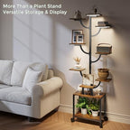 Plant Stand Indoor with Grow Lights - 9-Tier Plant Stand with Wheels, Tall Metal and Wood Indoor Plant Shelf with Tree Design, Rolling Flower Pot Holder Rack with Waterproof Finish, Adjustable Display Stand for Home Garden, Patio, 62" Tall - size: 62in