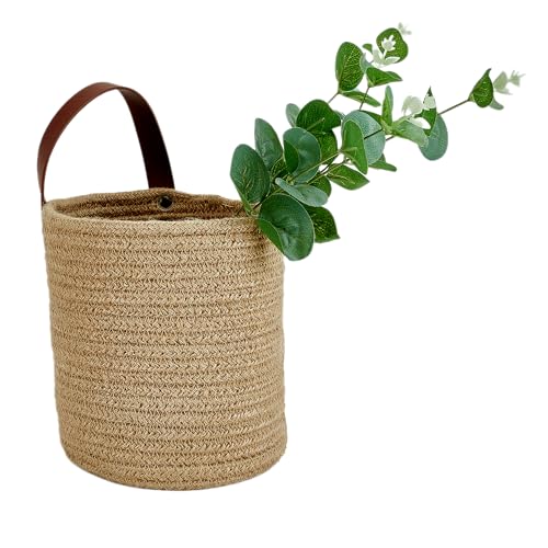 Wall Hanging Storage Baskets - Small Cotton Rope Woven Closet Storage Bins-Shelf Basket Organizer for Plants, Towels - 6.3" x 7" (Jute-Brown) - color: Jute-Brown