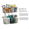 2 Pack Wall Hanging Baskets for Organizing, Large Metal Wire Basket with 5 Hooks+2 Strong Long Adhesive Hooks,Kitchen Hanging Mesh Organizer, Wall Mounted Bin for Kitchen, Bathroom, Bedroom,SUV,Garage - size: 13"L x 6.3"W x 6.02"H-2Pack