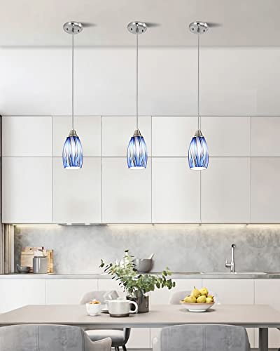 karyfine Dark Blue Glass Mini Pendant Lights for Kitchen Island 3Pack Blown Art Glass Pendant Lighting Shade Hanging Pendant Lights with Brushed Nickel Finish for Kitchen Over Sink,Dining Room - color: Dark Blue mixing Brown black-3Packs
