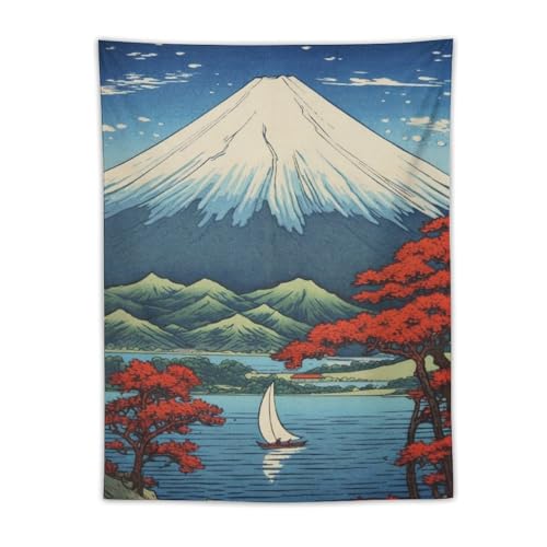 QEOPGNE Wall Tapestry for Bedroom Mount Fuji Mountain Landscape Lake Fall Leaves Japanese Painting Tapestry Wall Decor for Bedroom Aesthetic Wall Art Living Room Decor for Men And Woman 30"x40" - color: Style2, size: 40L" x 30W"