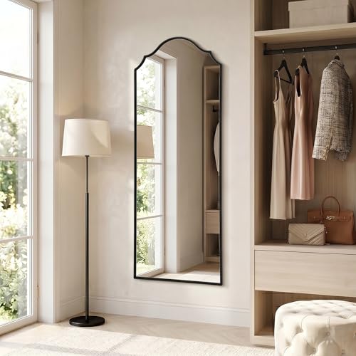 Besdomus Scalloped Full Length Mirror: 21"x56" Black Arched Floor Mirror - Minimalist Modern Wooden Frame Long Body Standing for Wall/Bedroom/Cloakroom/Entryway/Living Room - Home Decor for Housewife - color: Black, size: 56"L x 21"W