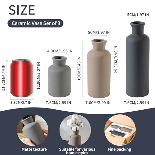 Ceramic Vase Set of 3, Neutral Vases Home Decor Rustic Farmhouse Decor Vase Terra Cotta Pottery Vases for Bouquet Pampas Grass Dried Fresh Flowers Living Room Kitchen Bedroom Bathroom - Multicolor - color: 007-multicolor