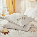 Cream Pillowcases, Embroidered Flower Pillow Cases Set of 2, 100% Washed Microfiber, Boho Chic Country Style Pillow Cover, 2 Pack (King,Beige Gray Flower) - color: Beige-01, size: King, 20" x 40" (Pack of 2)