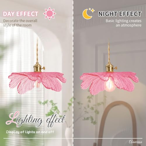 Pink Glass Pendant Lights Fixtures Flower Hanging Ceiling Light Girls Room Mid Century Pendant lamp Gold Chandelier for Kitchen Island Dining Room Foyer Cafe - color: Pink, Hardwired, size: Hardwired