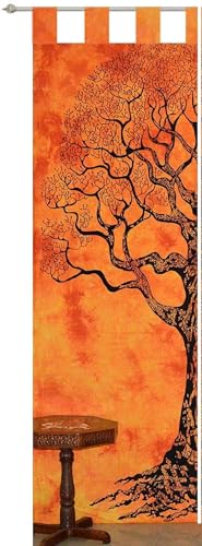 Indian Tie Dye Tree of Life Tapestry Mandala Window Curtain Bedroom Window Valances Hippie Girls, Boys Room Divider 1 Pair Balcony Wall Panel 82 x 26 Inches Sun Protection Curtains - color: Orange, size: 52"W x 82"L (Pack of 1)