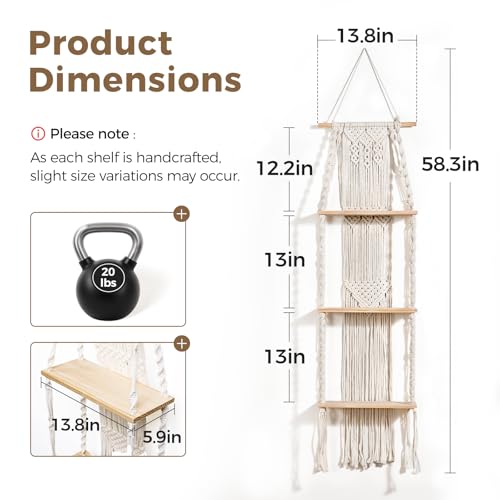 Bamworld Plant Wall Shelf Boho Plant Stand Window Plant Shelf 3 Tier Macrame Plant Hangers Boho Room Decor Hanging Shelf for Bedroom, Living Room, Balcony - size: 3Tier