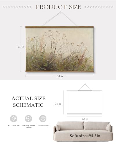 ARPEOTCY Extra Large Vintage Framed Wall Art, 36x54 Inch Farmhouse Retro Wildflower Field Botanical Landscape Hanging Wall Art, Rustic Canvas Home Decor Aesthetic for Living Room Bedroom Office - color: Along the Riverbank