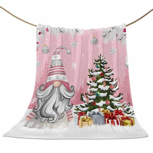 Christmas Gnome Throw Blankets, Winter Merry Christmas Tree Balls Soft Fleece Blanket Decorative for Home Sofa Couch Chair Living Bedroom,40x50 Inches, Pink - color: Christmas-lxm13061, size: 40x50 Inch