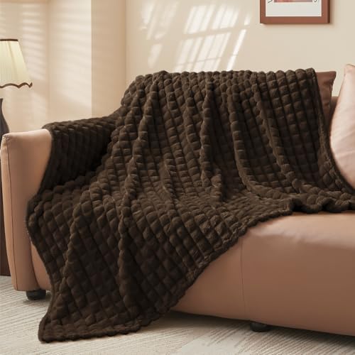BEDELITE Brown Throw Blanket for Couch and Bed- Super Soft and Warm 3D Checkered Fluffy Fuzzy Fleece Blanket, Luxurious Plush Cozy Blanket for Room Decor Spring, 50x60 inches - color: Brown, size: Throw(50"x60")