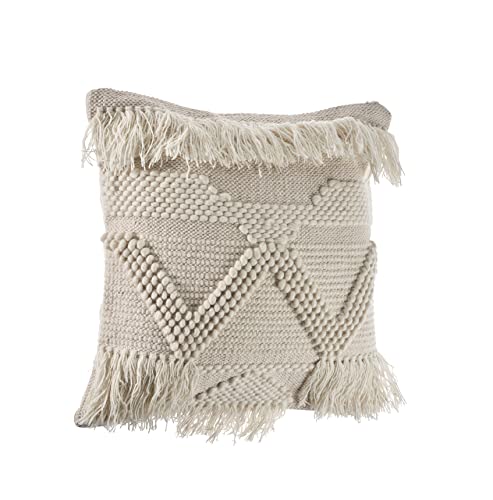 LR Home 20" x 20" Inches Tribal Cotton Blend Throw Pillow Covers For Home Decor | Shabby Chic Boho Cushion Covers For Throw Pillows | Perfect For Living Room Couch & Bedroom Decorations | Natural - color: Natural, size: 20" x 20" (Pack of 1)