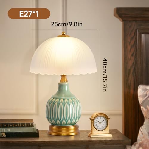 Table Lamps Ceramic Retro Lamp for Living Room,15.7" Modern Bedside Nightstand Traditional Lamps, Classic Chinoiserie Green Glass Lamp for Home (Retro) - style: Retro