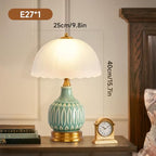 Table Lamps Ceramic Retro Lamp for Living Room,15.7" Modern Bedside Nightstand Traditional Lamps, Classic Chinoiserie Green Glass Lamp for Home (Retro) - style: Retro