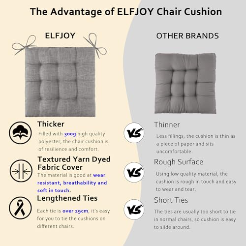 ELFJOY 4 Pack Chair Cushions for Dining Chairs Chair Pads Cushion for Kitchen Office Tufted Textured Square Seat Cushion with Ties (16" Light Grey) - color: Light Grey
