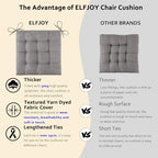 ELFJOY 4 Pack Chair Cushions for Dining Chairs Chair Pads Cushion for Kitchen Office Tufted Textured Square Seat Cushion with Ties (16" Light Grey) - color: Light Grey