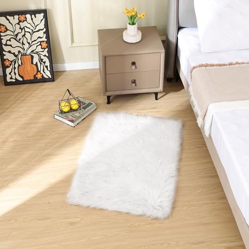 ORINOVA White Faux Sheepskin Shag Fur Rug Washable Area Rugs for Living Room Nursery Rugs for Bedroom 2x3 Rectange Rug Cute Home Décor - color: White, size: 2' x 3' (Rectangular)