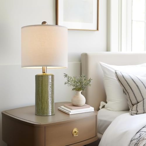 G-SAFAVA 20.25" Small Table Lamps Set of 2 Modern Ceramic Lamps for Living Room Farmhouse Bedside Lamps Boho Lamps for Night Stands Green Bedroom Lamps Side Table Lamps End Table Lamps - color: Green
