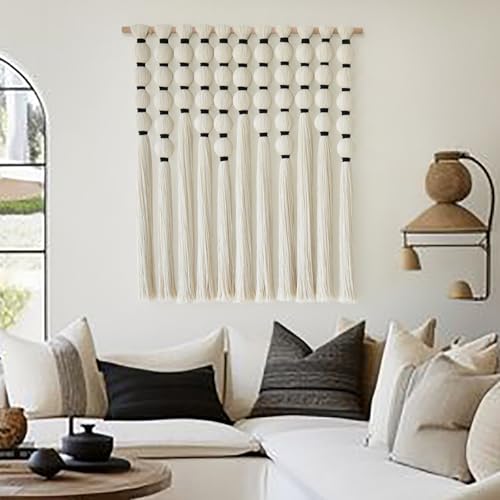 IOWER Macrame Wall Hanging 27" W x 31" L Boho Wall Decor Sphericity Cotton Textile Wall Hanging Art Fiber Yarn Art Handmade Detachable Assembly - color: Beige Medium
