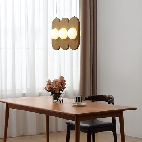 Orbita - Modern 3-Light Wood Linear Pendant Fixture, Frosted Glass Globe Shades, Integrated LED, Warm White, Adjustable Hanging Ceiling Light for Dining, Kitchen, Living Space - color: Orbita - 3 Light