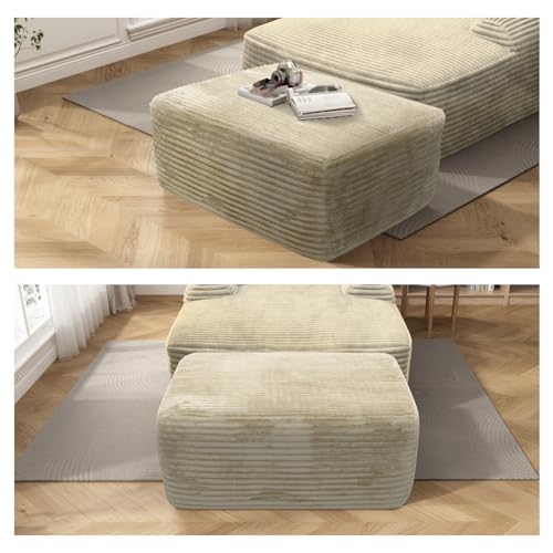 37'' Oversized Ottoman Bench, Plush Corduroy Poufs Foot Tool, Fluffy Boneless Couch Footrest Padded Seat, Seat Cube for Living Room No Assembly (Beige)