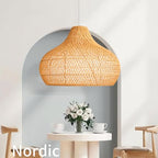 Natural Rattan Pendant Light for Kitchen Island, Ceiling Light Wicker Lampshade Lantern 14.1" Bamboo Lamp Hanging Light Ceiling Lighting Fixture Suitable for E26/27 Lamp Holder - color: Natural