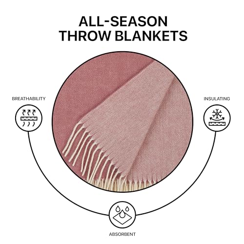| Wool Blanket/Throw | 100% New Zealand Wool | Perfect for Home and Outdoors | Virgin Wool Throw with Fringes 75"x87" (190 x 220 cm) - color: Cherry Blossom Pink, size: Full