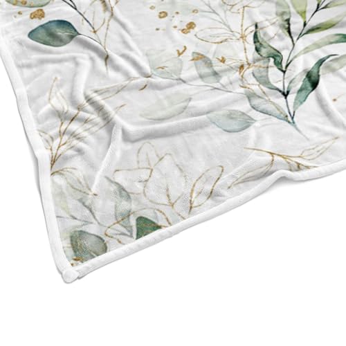 Eucalyptus Leaf Blanket, Botanical Plants Throw Blanket, Soft, Flannel, Warm, Watercolor Floral Throw Blanket Green Botanical Floral Aesthetic Bed Blanket for Couch Bedroom Living Room 60X70 Inch - color: Green, size: 60 X 70