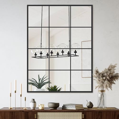 Suidia Wall Mirror, 24" x 36" Window Decorative Mirrors, Metal Framed Wall Decor Wall-Mounted Mirrors for Bedroom, Living Room, Entryway, Black - color: Black, size: 36"L x 24"W