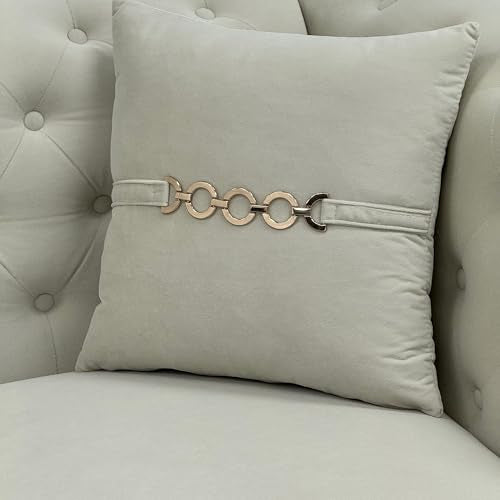 KEIKI 2-Piece Luxury Chesterfield Sofa Set with 2 Oversized Velvet 3-Seater Sofa, Upholstered Modern Style 6-Seater Button Tufted Couch Set with 4 Pillow, Gold Metal Accents, for Living Room, White - color: Cream White, size: 82"+82"