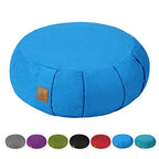 Round Zafu Meditation Cushion, D=15" H=5.5" Zabuton Meditation Pillow, Yoga Bolster/Pillow, Floor seat, Zippered Organic Cotton Cover, Natural Buckwheat, Kneeling Pillow - color: Sky Blue