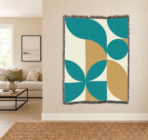 Pure Country Weavers Bauhaus Plants in Blue Blanket - Mid Century Modern - Gift Tapestry Throw Woven from Cotton - Made in The USA (72x54) - color: Bauhaus Plants in Blue, size: 72x54